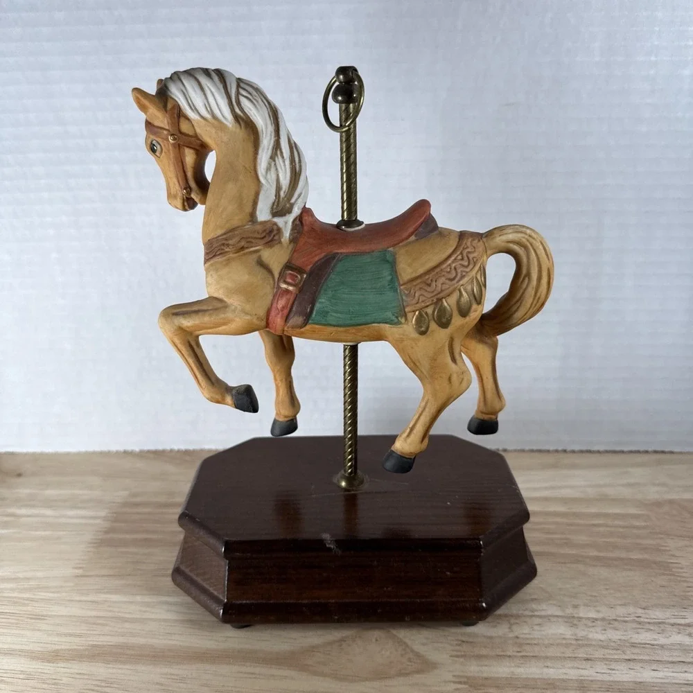 Vintage UOGC Taiwan Carousel Horse Figurine Musical Figurine Wood Base